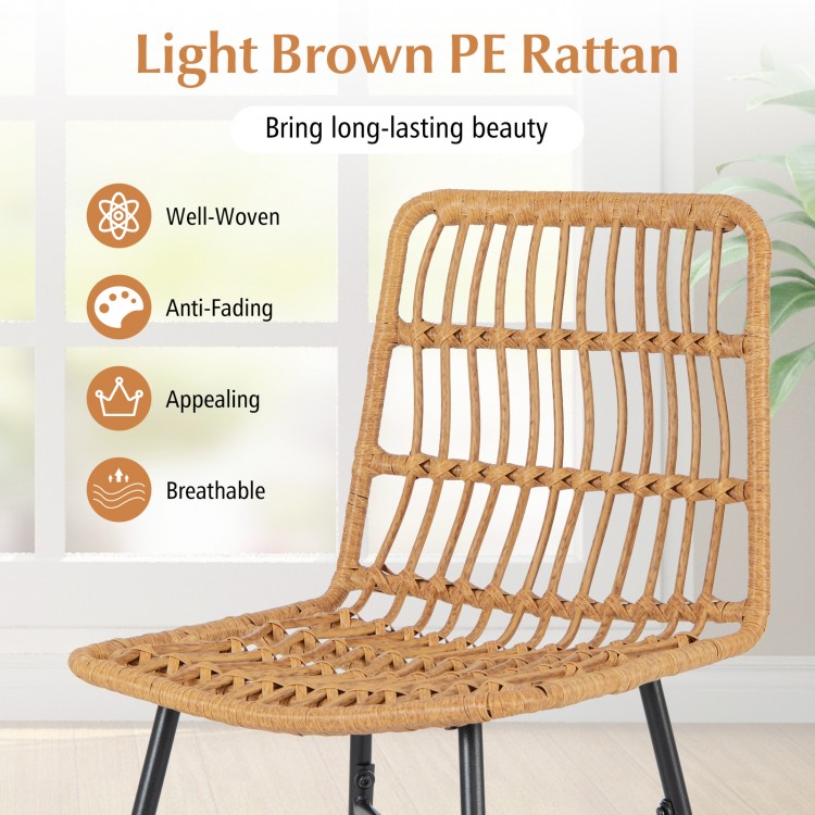 Set of 2 Rattan Bar Stools with Sturdy Metal Frame