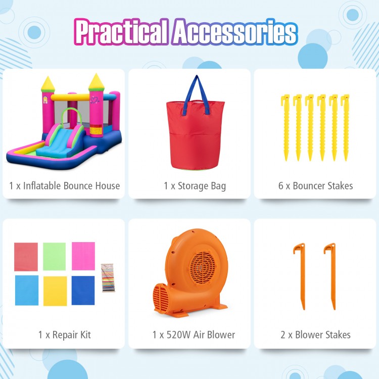 Inflatable Bounce House Cute Princess Bouncy Castle with 520W Blower