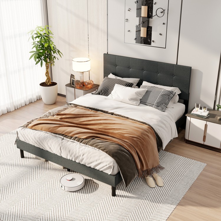 Queen Size Upholstered Bed Frame Linen Platform Bed