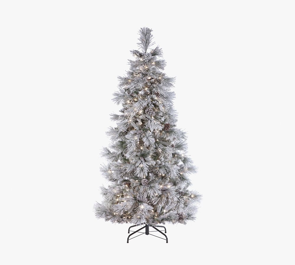 Snowbell Pine Faux Christmas Tree, Pre-Lit LED, Flocked, Flame Resistant, Indoor Use