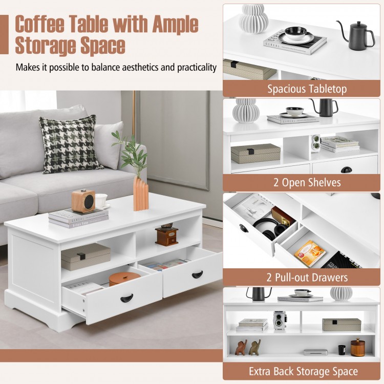 Modern Coffee Table with Drawers and Open Cubies