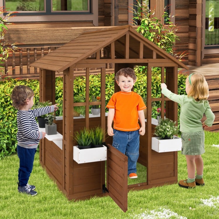 Outdoor Playhouse with Serving Stations and Door for 2+ Years Old
