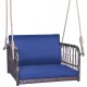 Patio Rattan Single Person Hanging Swing with Seat and Back Cushions