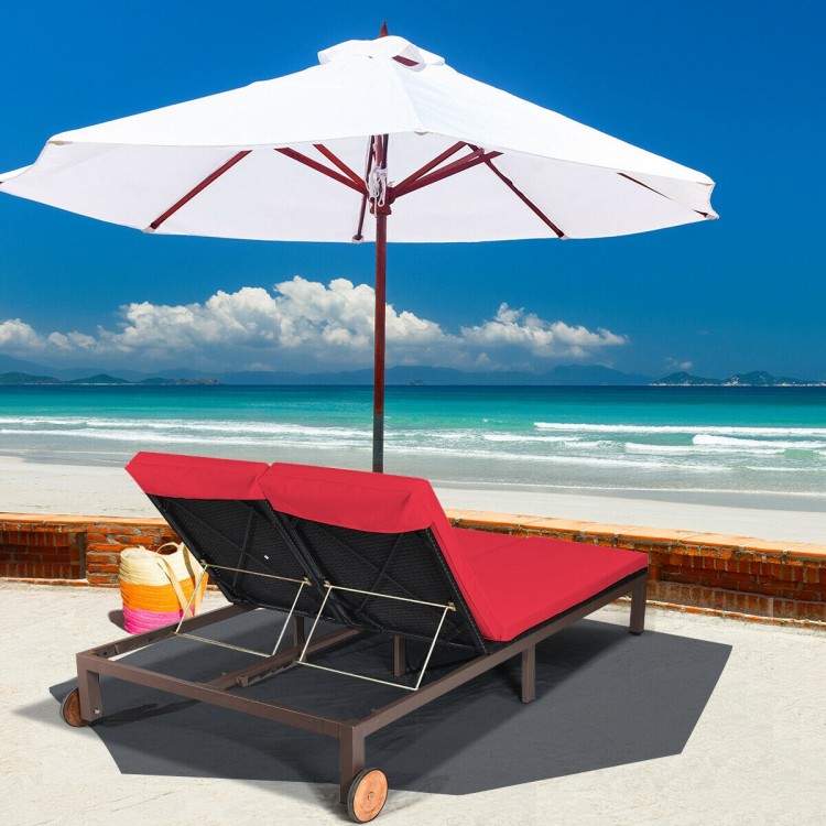 2-Person Patio Rattan Lounge Chair with Backrest