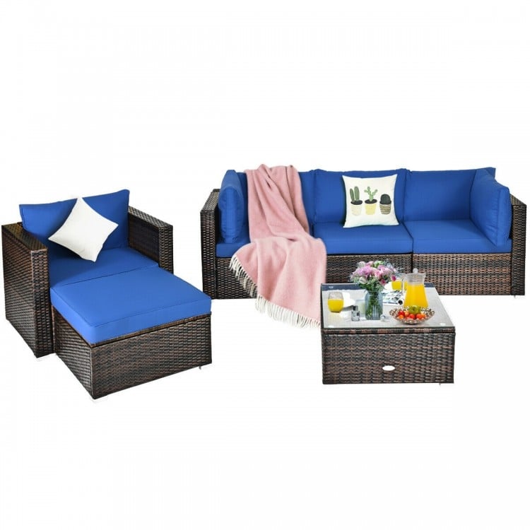 6 Pieces Patio Rattan Furniture Set with Cushion