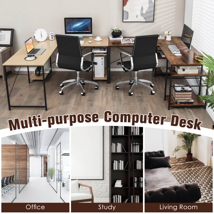 L-Shaped Computer Desk with 4 Storage Shelves