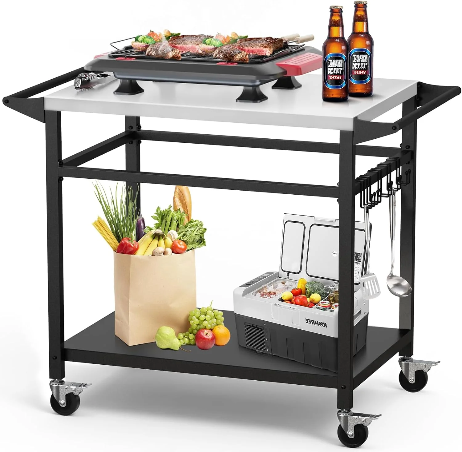 Versatile Stainless Steel Grill Table with Double Shelf | 20′′x32′′ Outdoor Cooking Cart