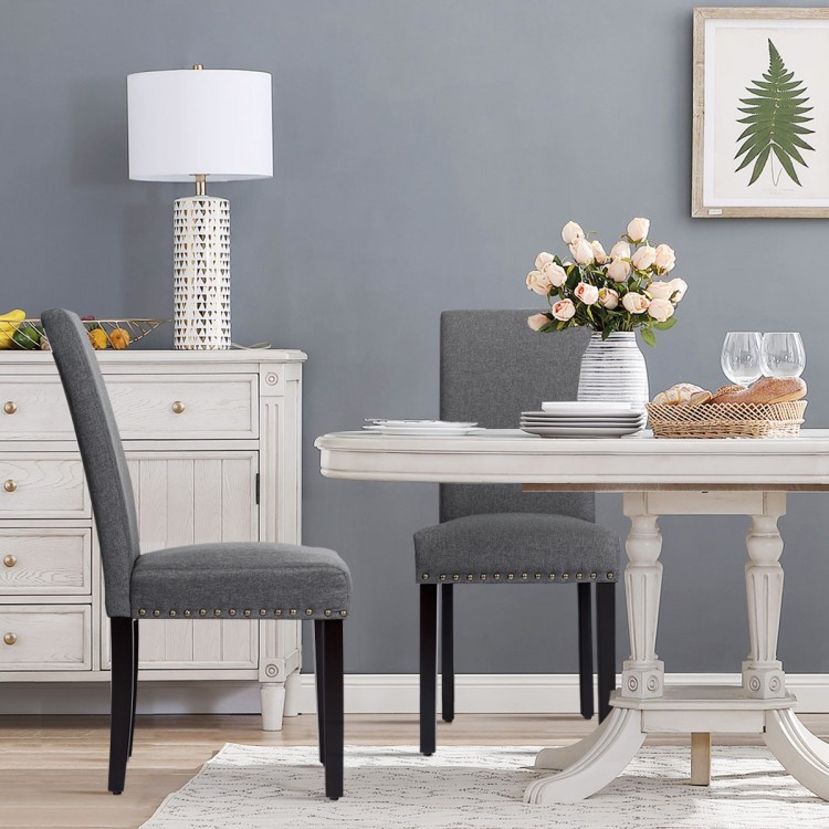 Set of 2 Fabric Upholstered Dining Chairs with Nailhead