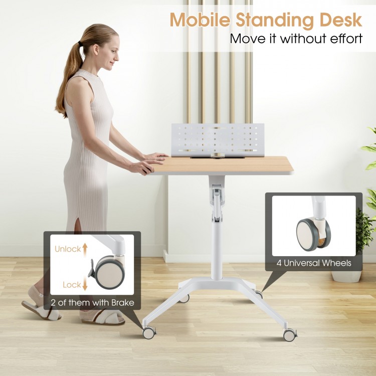 Height Adjustable Mobile Standing Desk with Detachable Holde