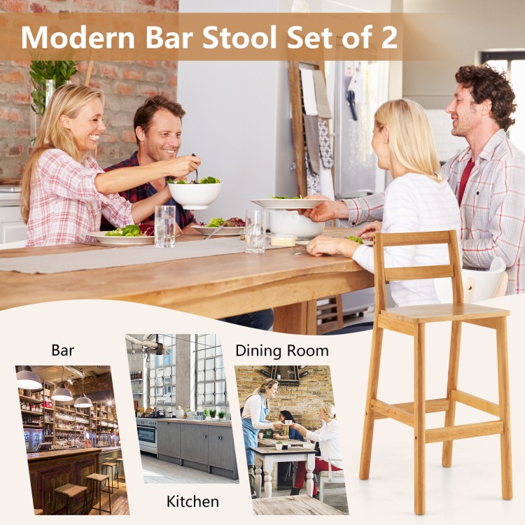 Set of 2 Rubber Wood Armless Bar Stools with Backrest and Footrest
