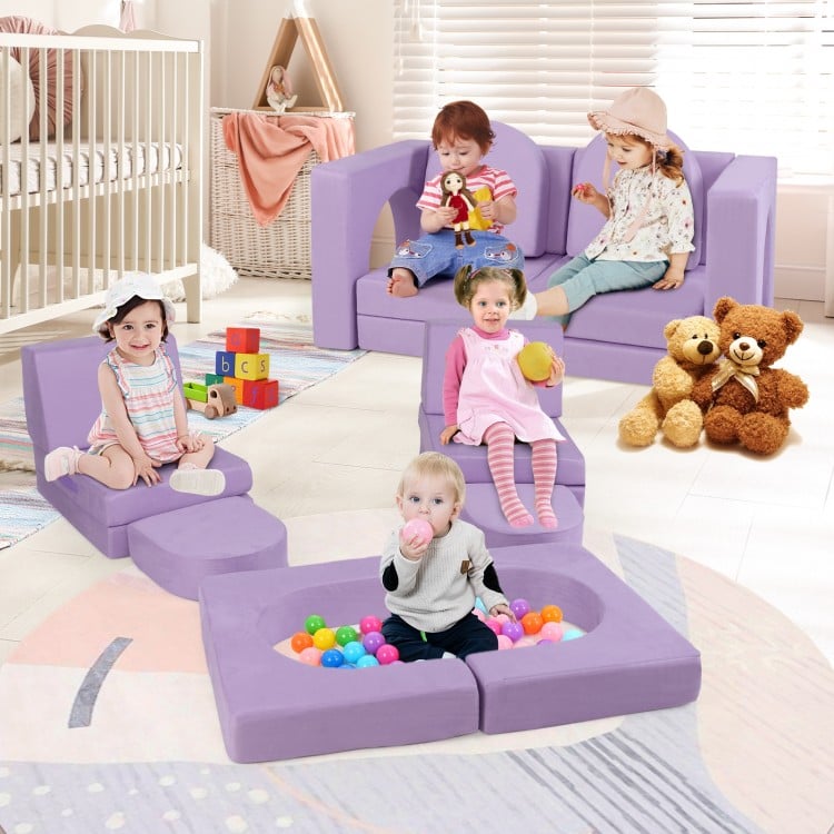8-Piece Modular Kids Play Couch with Comfy Suede Fabric