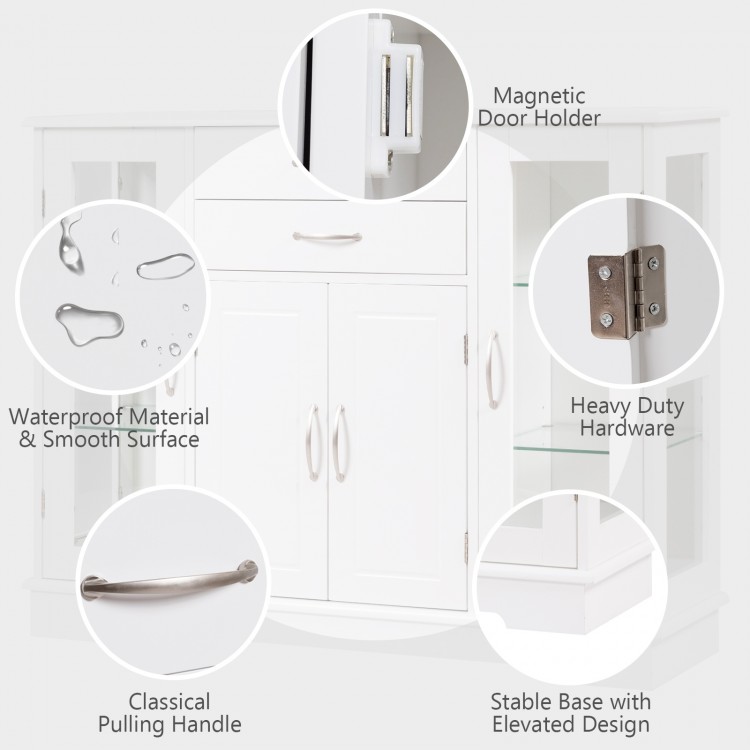 Sideboard Buffet Server Storage Cabinet with 2 Drawers and Glass Doors