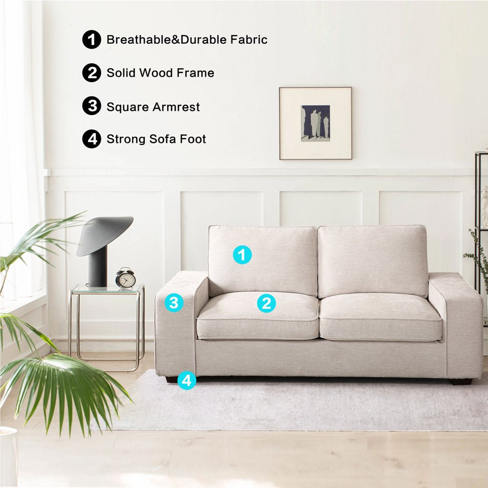 INGALIK 88.58′′ Beige Modern Loveseat Sofa, 3 Seater, Durable Wood Frame, Easy Assembly