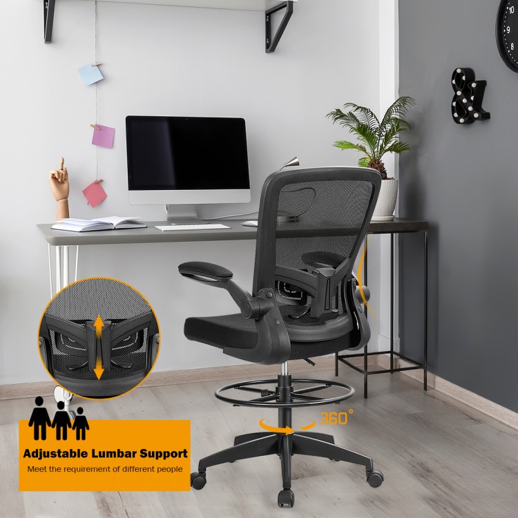 Height Adjustable Drafting Chair with Flip Up Arms for Home Office