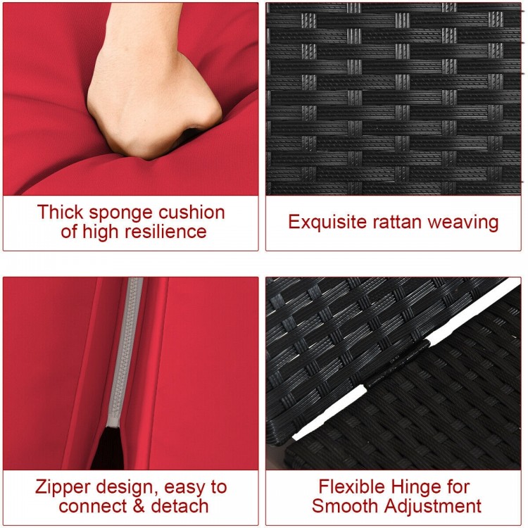 2-Person Patio Rattan Lounge Chair with Backrest