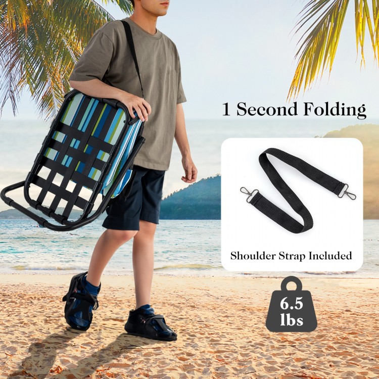 2 Pack Low Folding Beach Chairs for Adults with Cushion