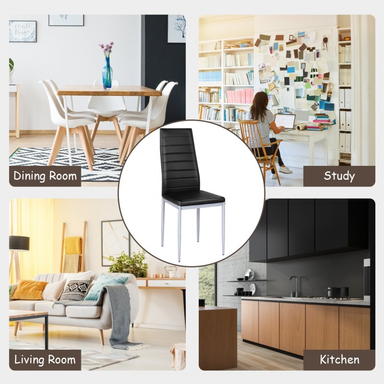 4 Pieces PVC Elegant Design Leather Dining Chairs with Solid Metal Legs