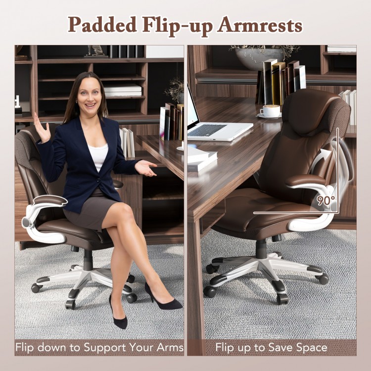 Ergonomic Office PU Leather Executive Chair with Flip-up Armrests and Rocking Function
