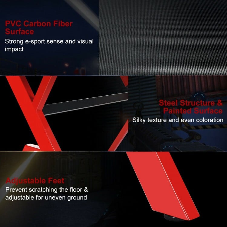 Ergonomic Gaming Desk with Carbon Fiber Surface and R-Shape Steel Frame
