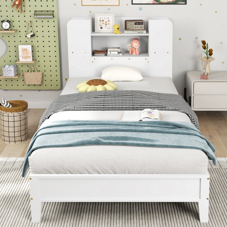 Twin Size Wooden Platform Bed Frame with Bookcase Headboard