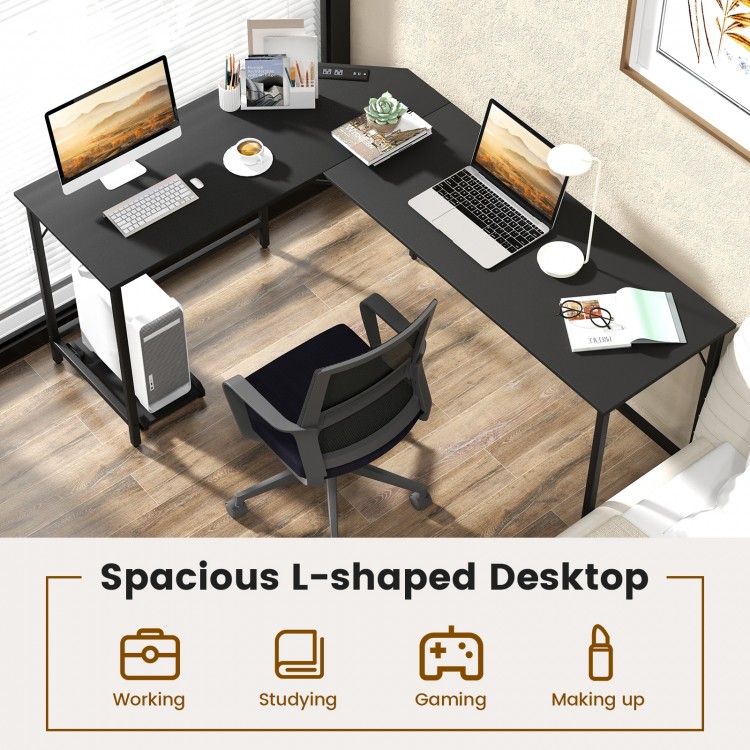 L-Shaped Computer Desk with CPU Stand Power Outlets and USB Ports