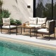 4 Pieces Patio Conversation Set with Acacia Wood Armrests and Tabletop and Cushions