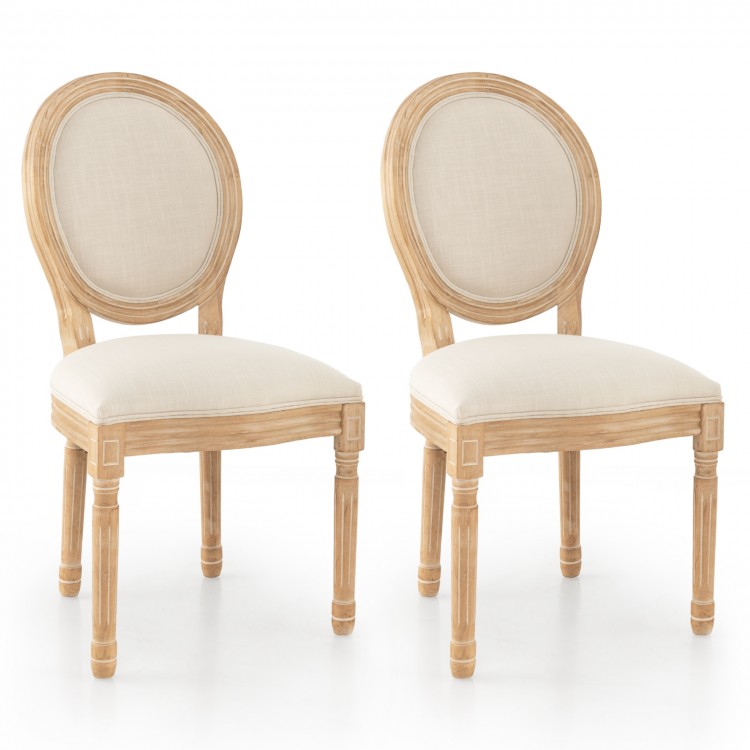 Rubber Wood Kitchen French Dining Chair Set of 2 with Sponge Padding and Round Backrest
