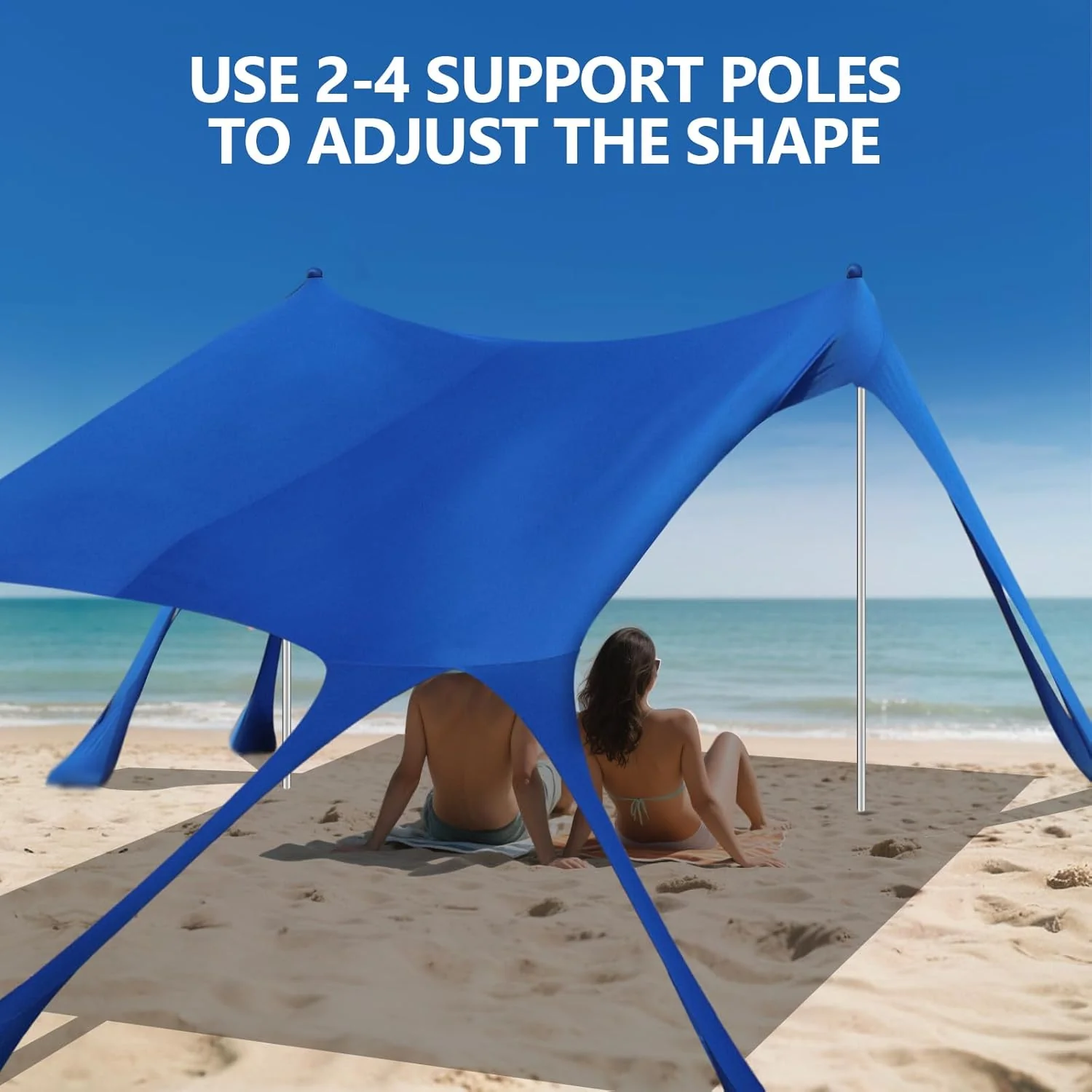 Beach Tent Sun Shelter, 10 x 10 FT Beach Canopy Tent Sun Shade Heavy Duty, UPF50+ Beach Tent Canopy with 8 Sandbags & 4 Stability Poles, Outdoor Beach Shade Canopy for Camping and Fishing, Blue