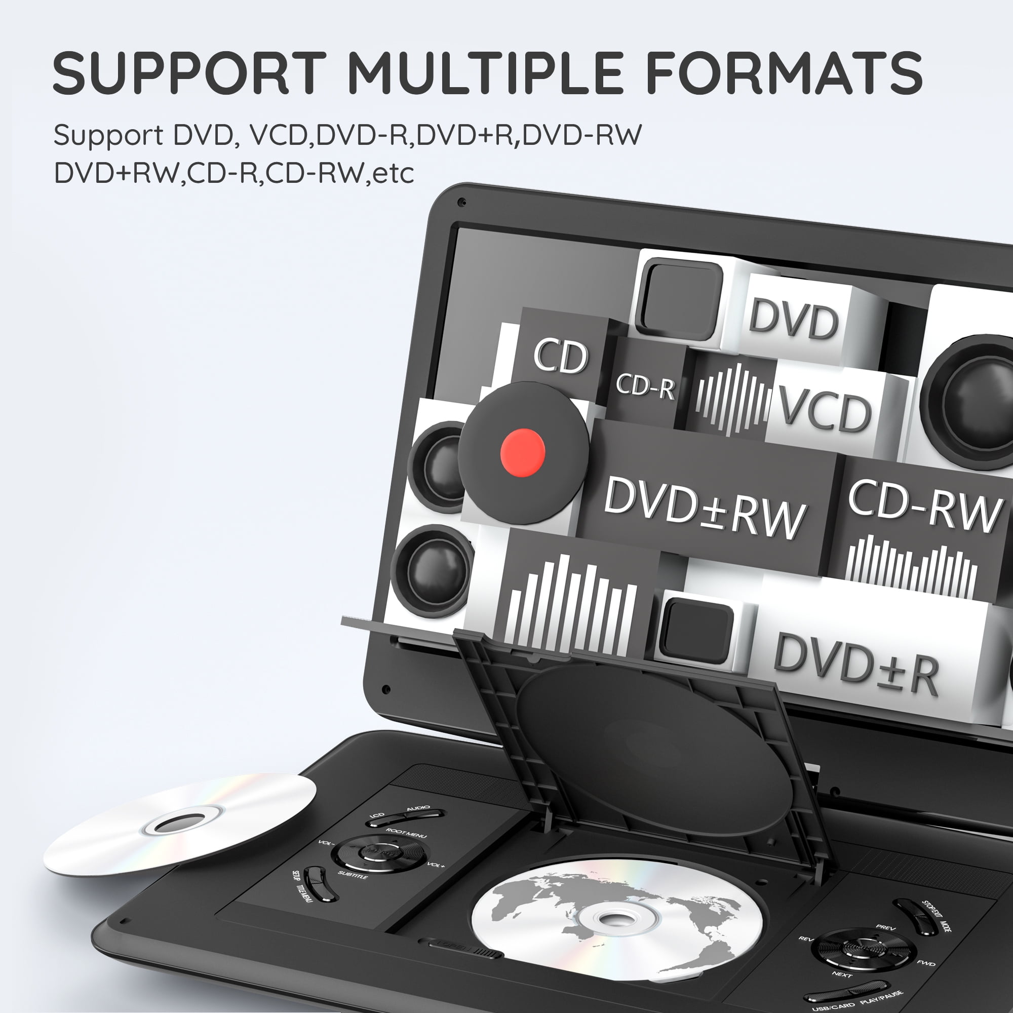 BOIFUN 15.6′′ Portable DVD Player, HD Swivel Screen, 6hr Battery, Multi-Format Support, Anti-Shock, USB/SD, Region-Free