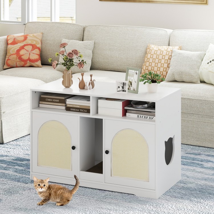 43 Inches Cat Litter Box Enclosure with Storage and Double Rooms