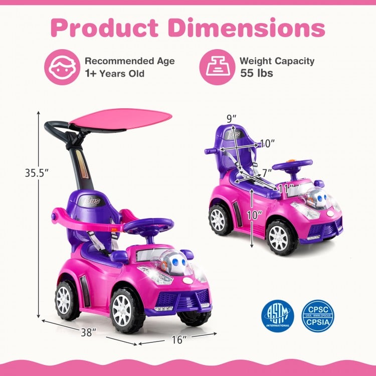3-in-1 Push Car for Toddler Sliding Car with Seat Belt and Canopy