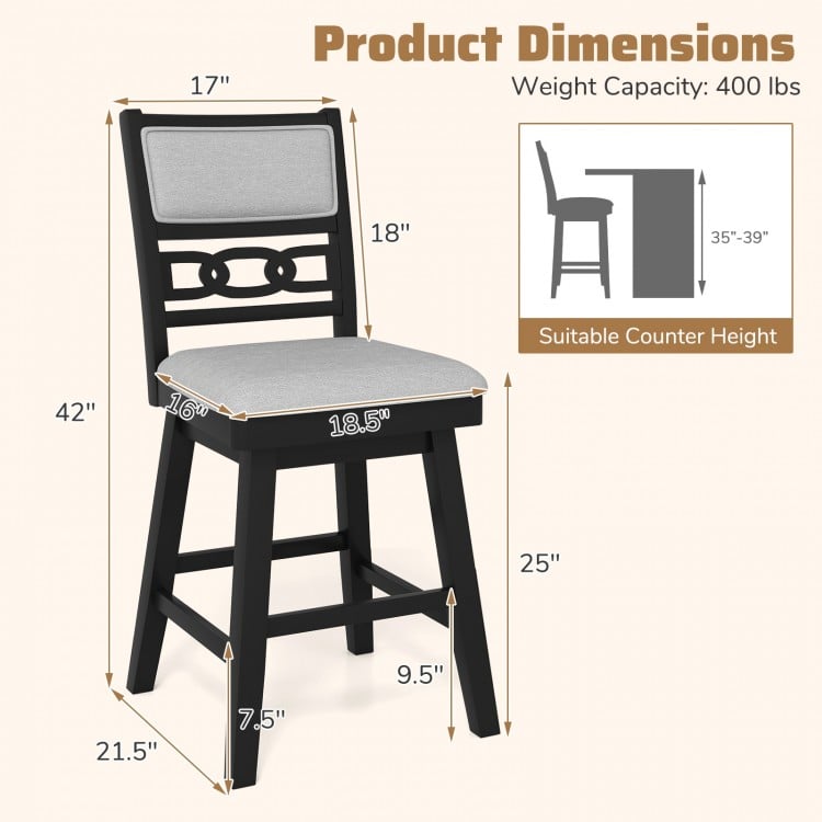 25 Inch Bar Stools Set of 2 with Upholstered Backrest and 360° Rotation Seat