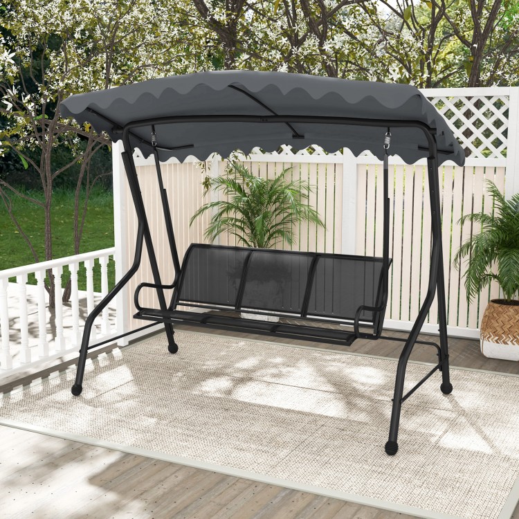 3-Seat Outdoor Porch Canopy Swing with Adjustable Shading