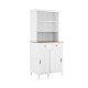 Freestanding Kitchen Pantry with Hutch Sliding Door and Drawer