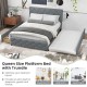 Queen Upholstered Platform Bed with Trundle and 2 Drawers No Box Spring Needed Noise Free