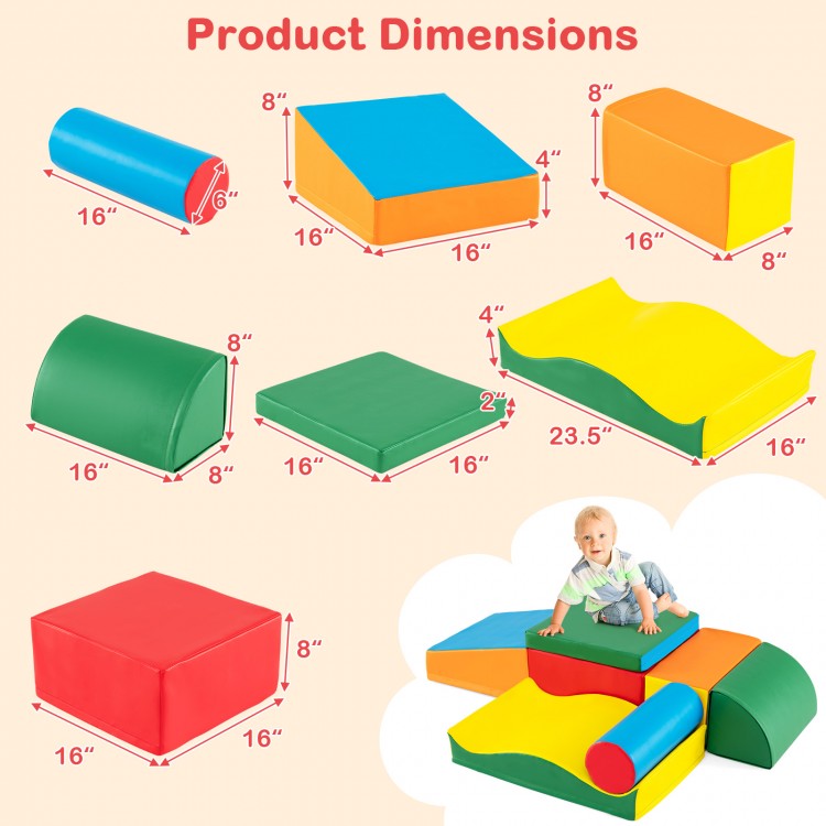 7 Pieces Toddlers Climbing Toys with EPE Foam and Removable PU Leather
