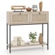 Rattan Console Table Boho Entryway Table with 2 Rattan Drawers and Open Storage Shelf