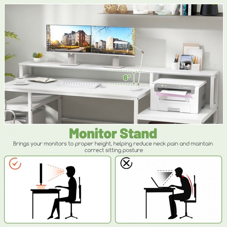 67 Inch Computer Desk with Monitor Stand & File Drawer