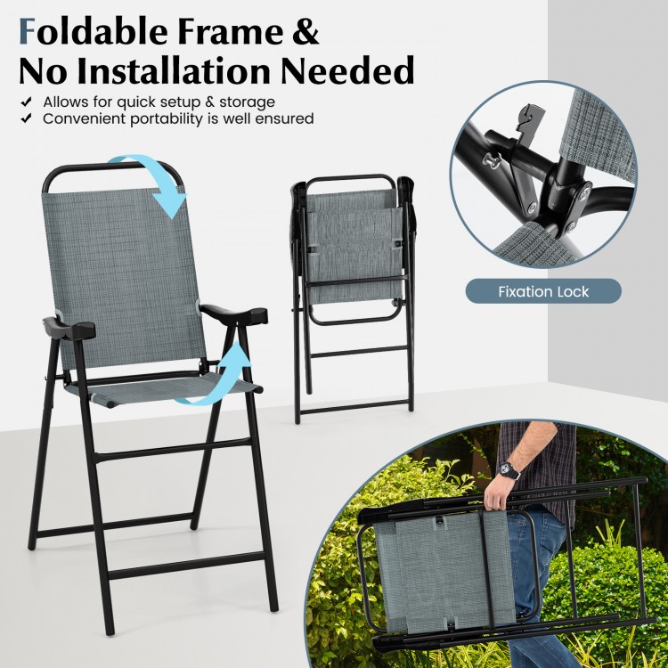 Patio Folding Bar Stool Set of 2 with Metal Frame and Footrest