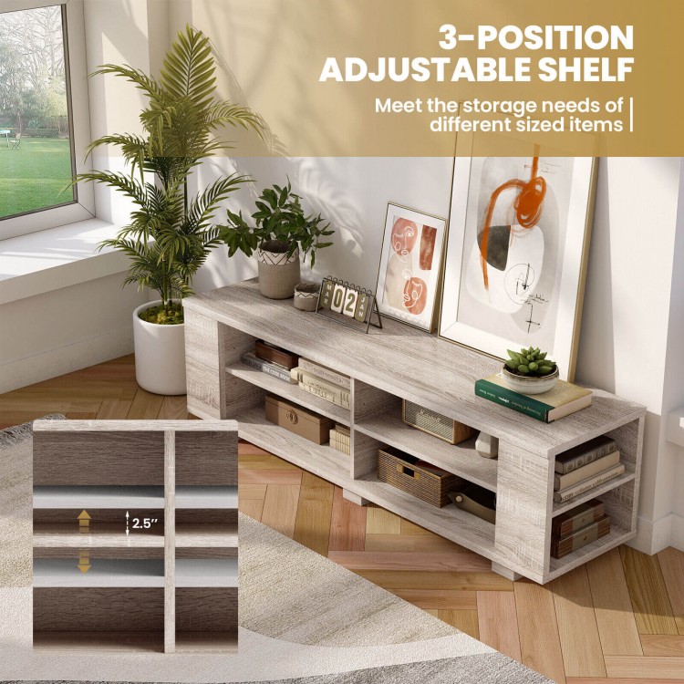 Wooden TV Stand with 8 Open Shelves for TVs up to 65 Inch Flat Screen