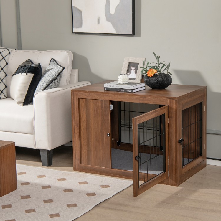 Furniture Dog Crate with Cushion and Double Doors