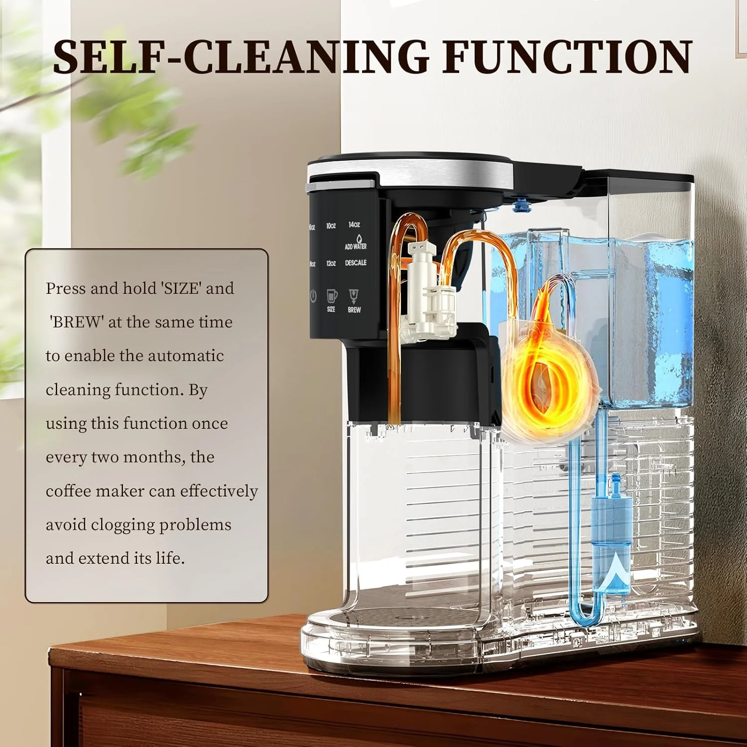 Antarctic Star Coffee Machine, K-Cup & Ground Compatible, 5 Brew Sizes, 40 oz Tank, Self-Cleaning, Black