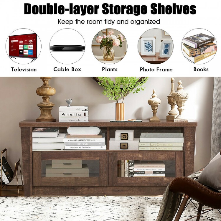 Wooden TV Stand with 2 Open Shelves and 2 Door Cabinets