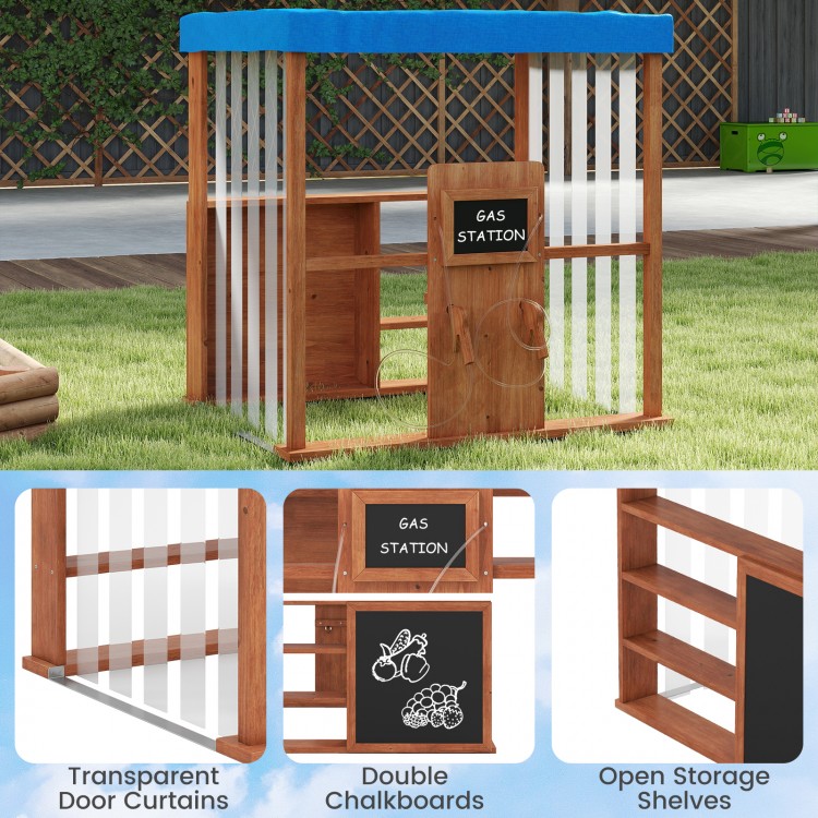 Kids Gas Station Playhouse with Gas Refueling Guns for Aged 3+