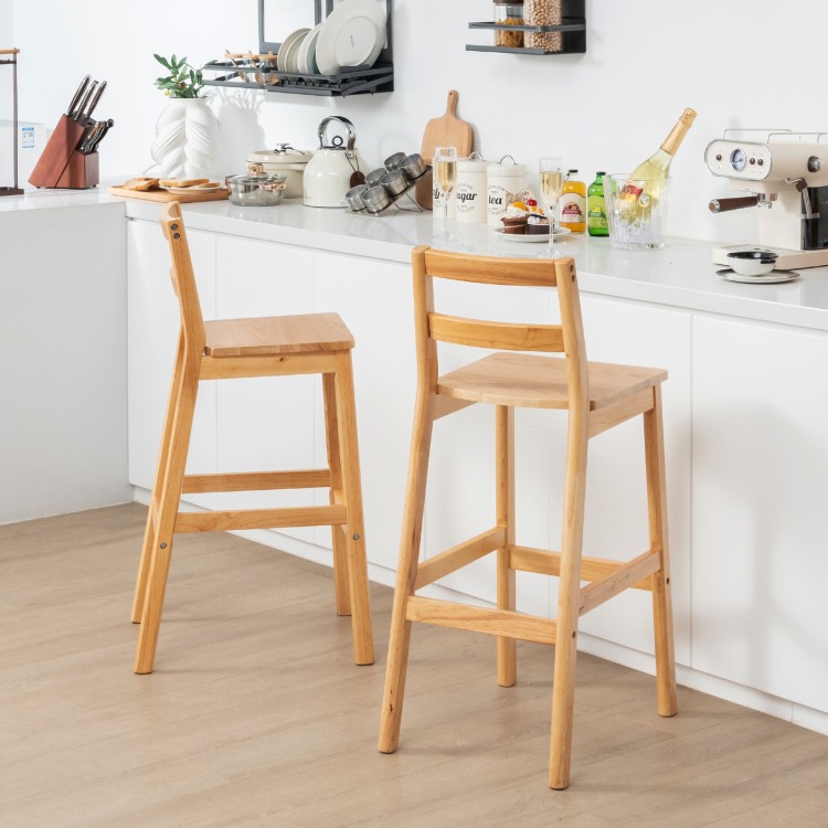 Set of 2 Rubber Wood Armless Bar Stools with Backrest and Footrest