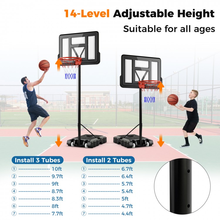 4.4-10 Feet Portable Basketball Hoop Adjustable with 2 Wheels and Fillable Base