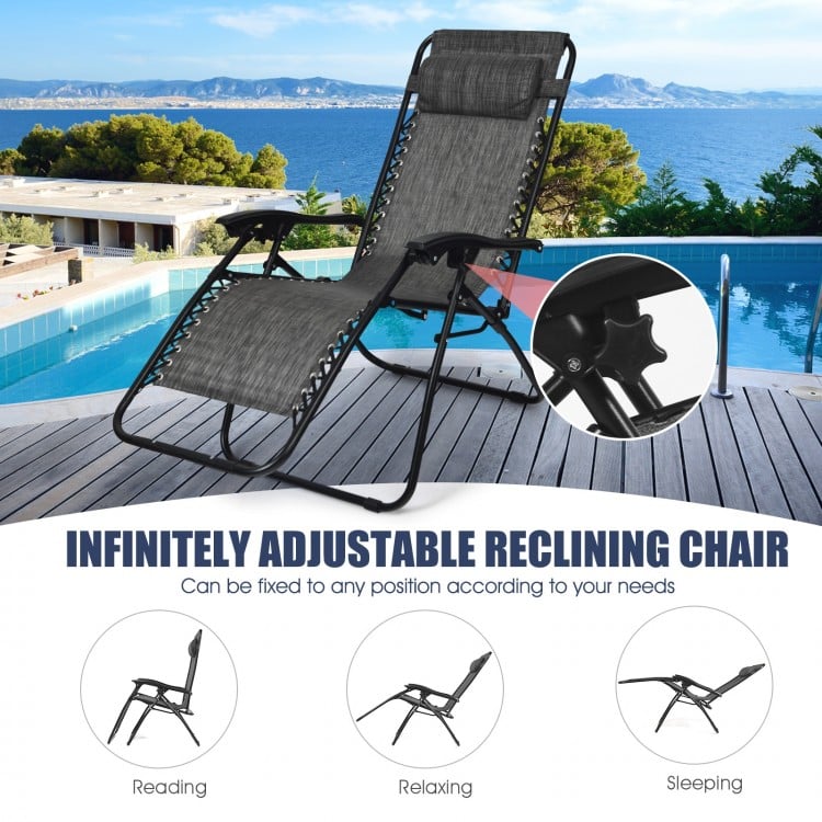3 Pieces Folding Portable Zero Gravity Reclining Lounge Chairs Table Set