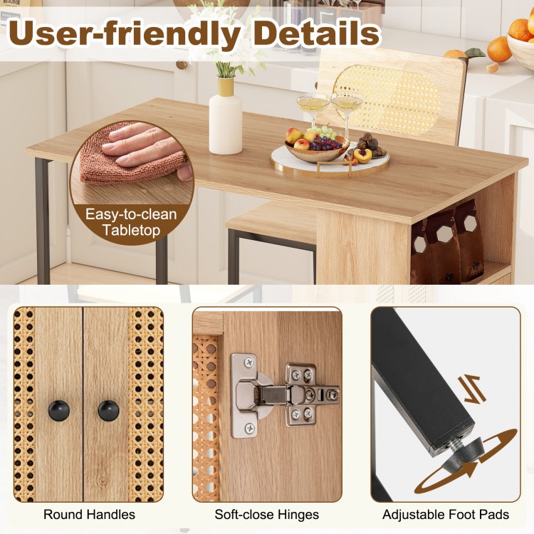 3-Piece Bar Table and Chairs Set with Storage Shelves and Footrests