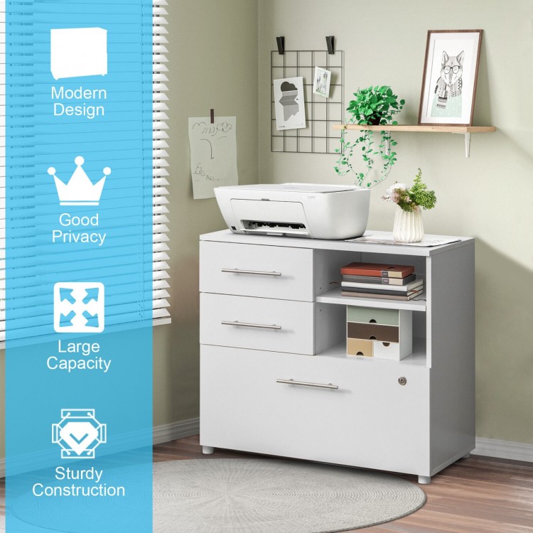 3 Drawer Lateral File Cabinet on Wheels with Storage Shelves