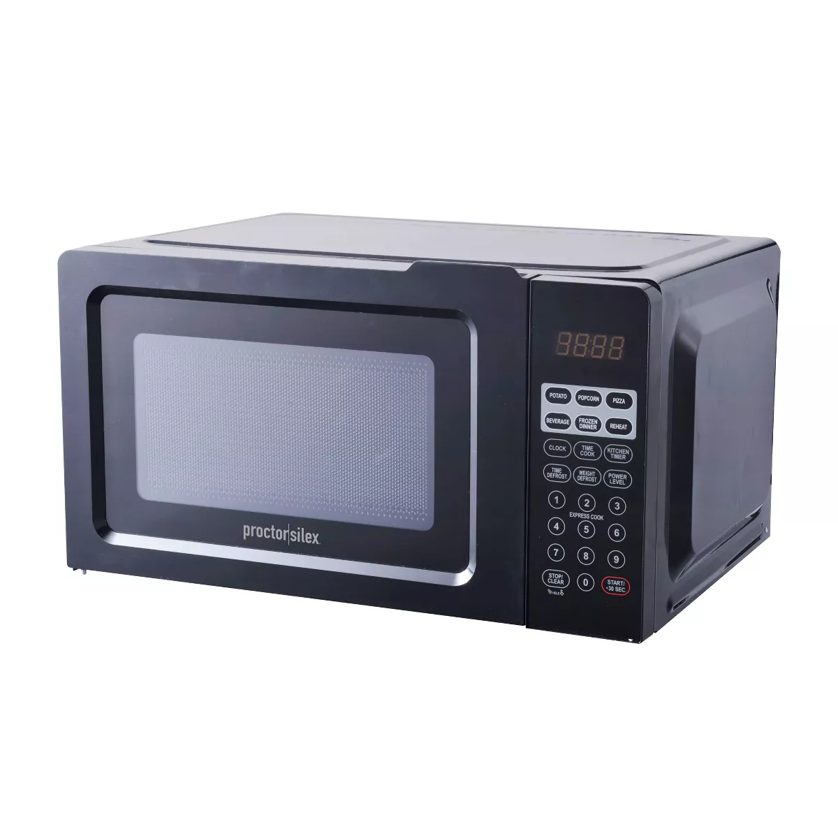Proctor Silex 700W Countertop Microwave, 0.6 Cu. Ft, Black, Green LED Display, 10 Power Levels